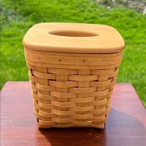 Longaberger Vintage Tissue Box Square Basket Signed With Wooden Lid
